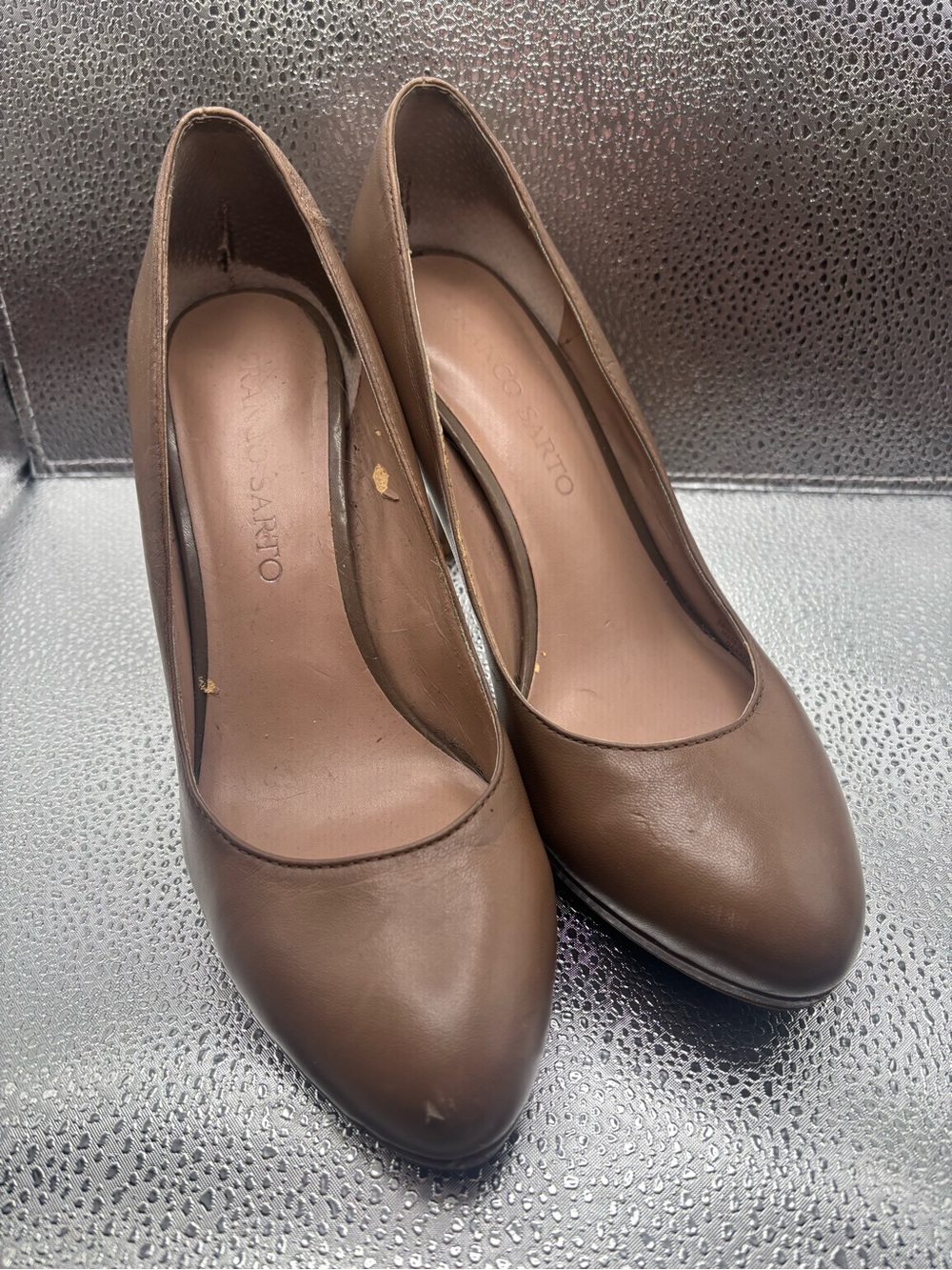 Franco Sarto Darren Leather Pumps Nude Tan Taupe Heeled Shoes Size 7.5
